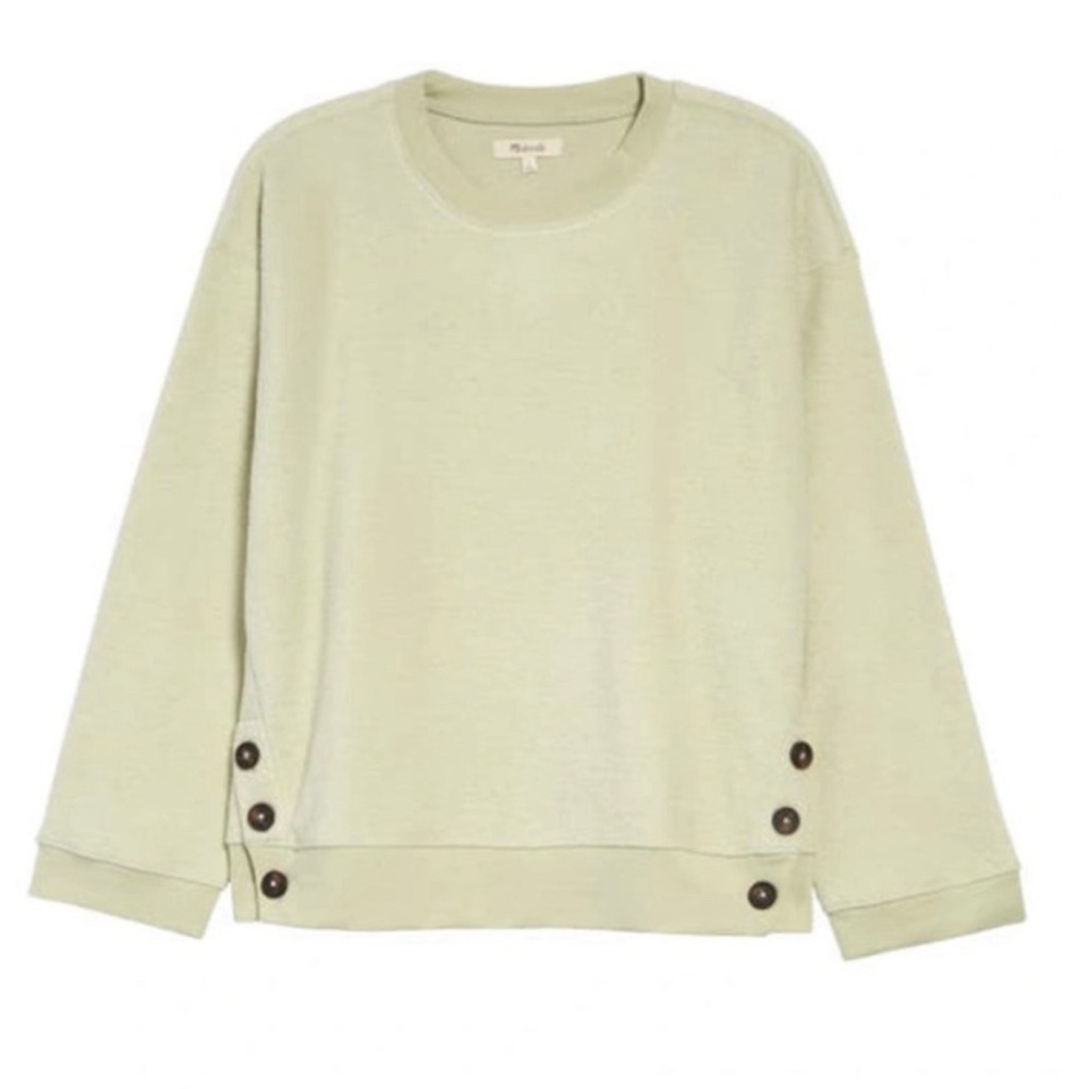 MADEWELL (RE)SOURCED BRUSHED SIDE-BUTTON RELAXED GREEN SWEATSHIRT SIZE S